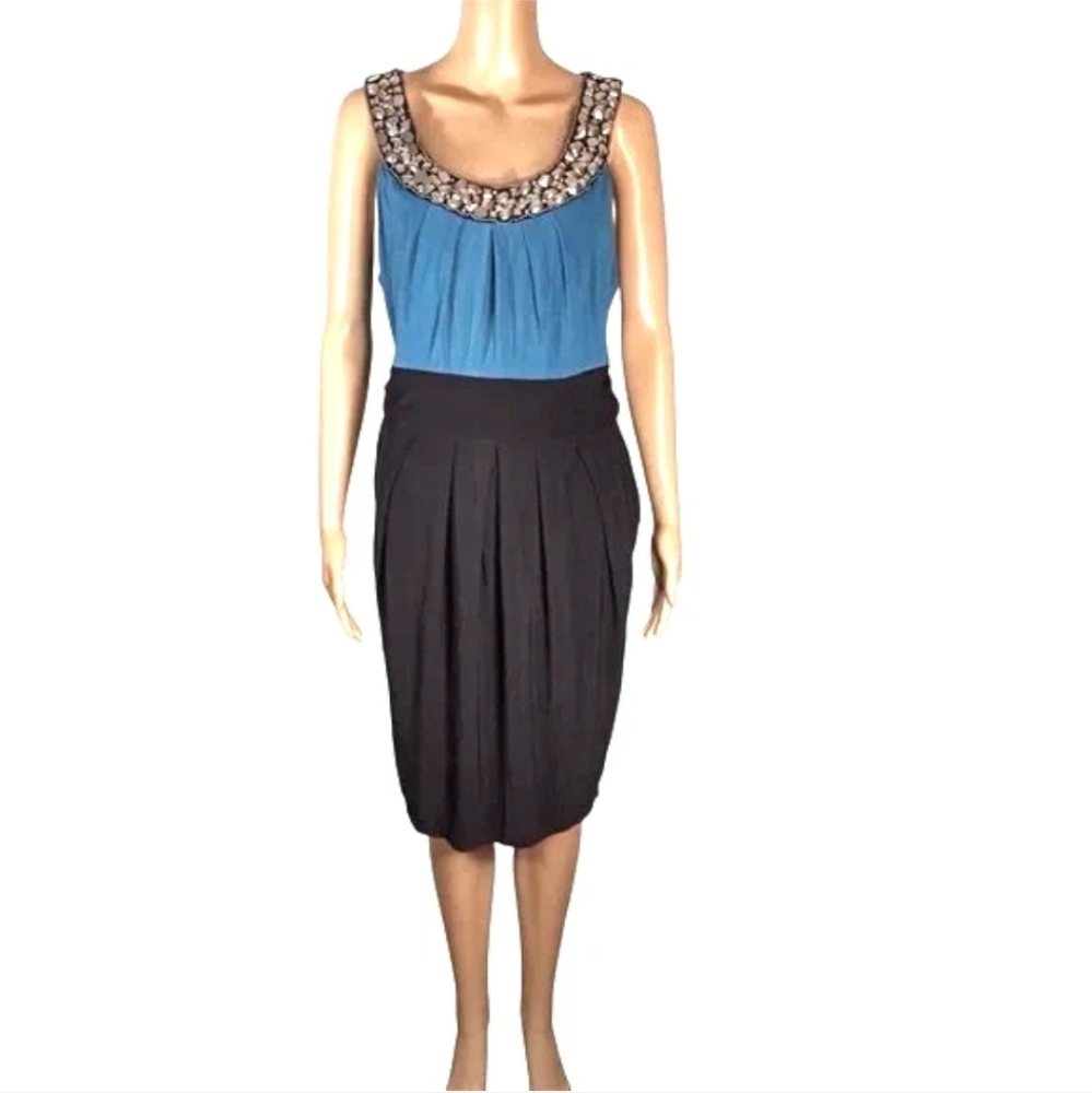 Bisou Bisou Sleeveless Knit Embellished Pleated Colorblock Dress Size 22W